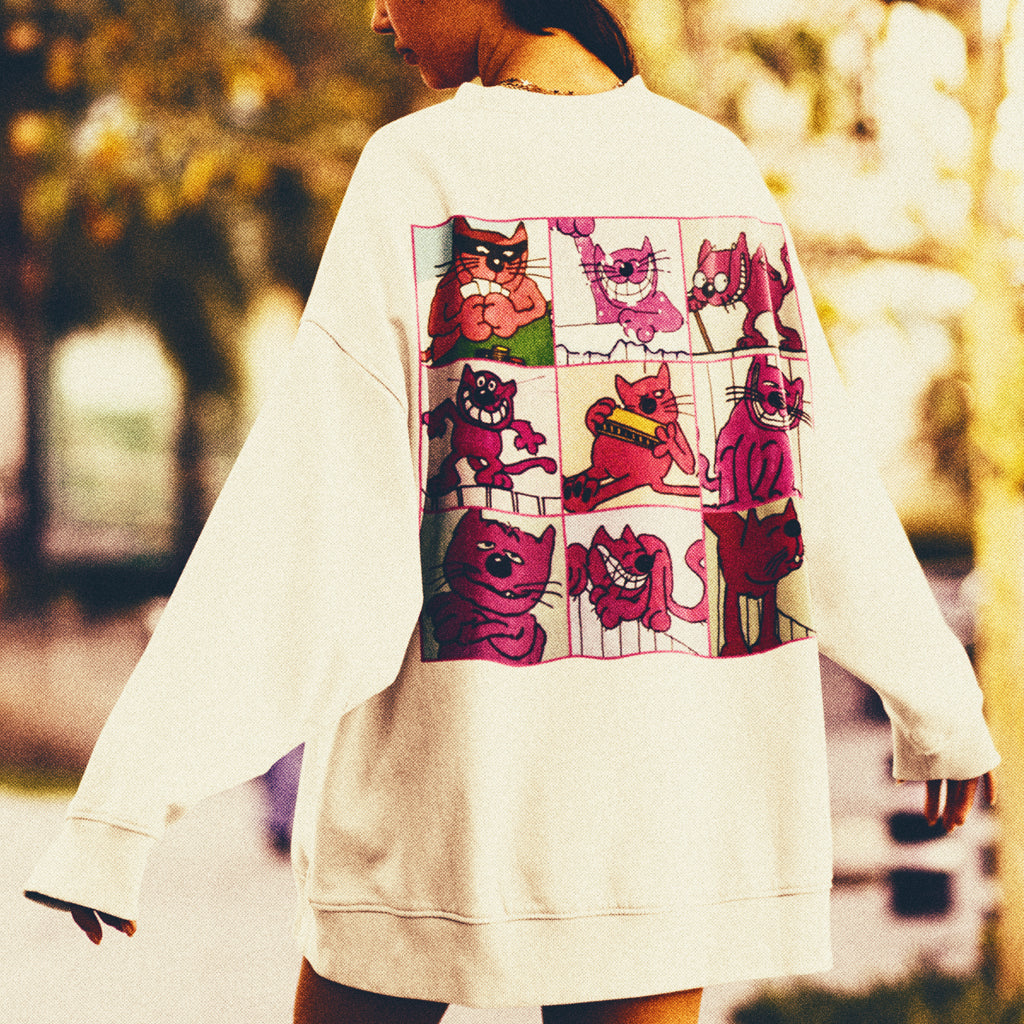 Official Roobarb & Custard "Custard Grid" Front & Back Print Retro Organic Sweatshirt