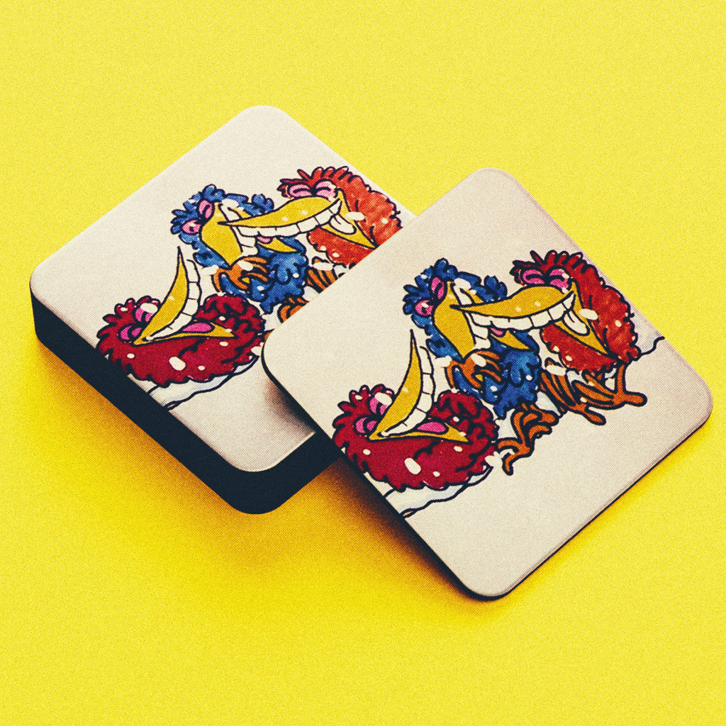 Roobarb & Custard "The Birds" Retro Cork-Backed Coaster