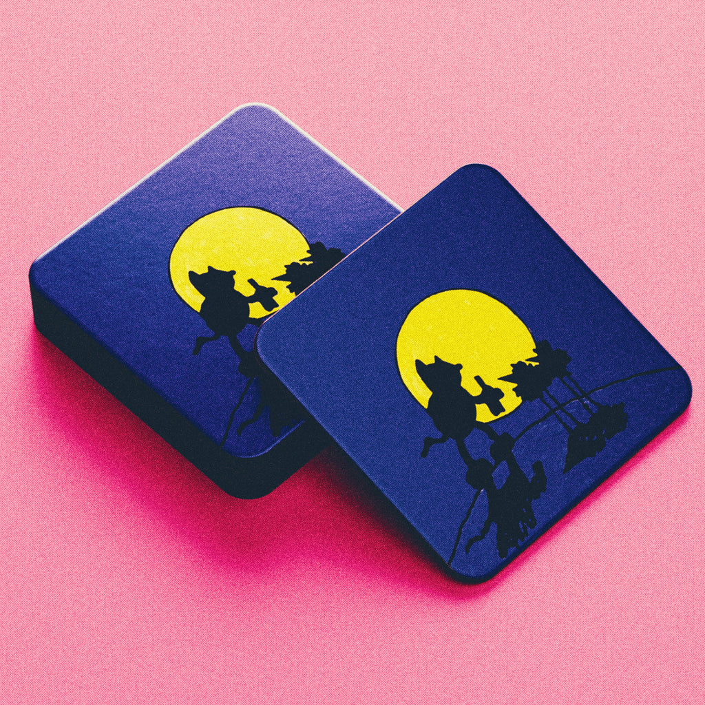 Roobarb & Custard "Custard & Birds Moonlit Silhouette" Retro Coaster