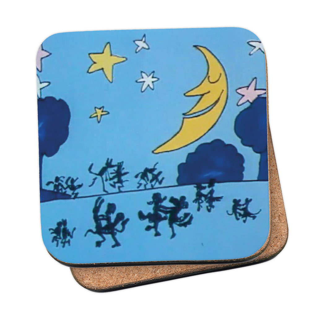 Roobarb & Custard "Midnight Moon Dance" Retro Cork-Backed Coaster