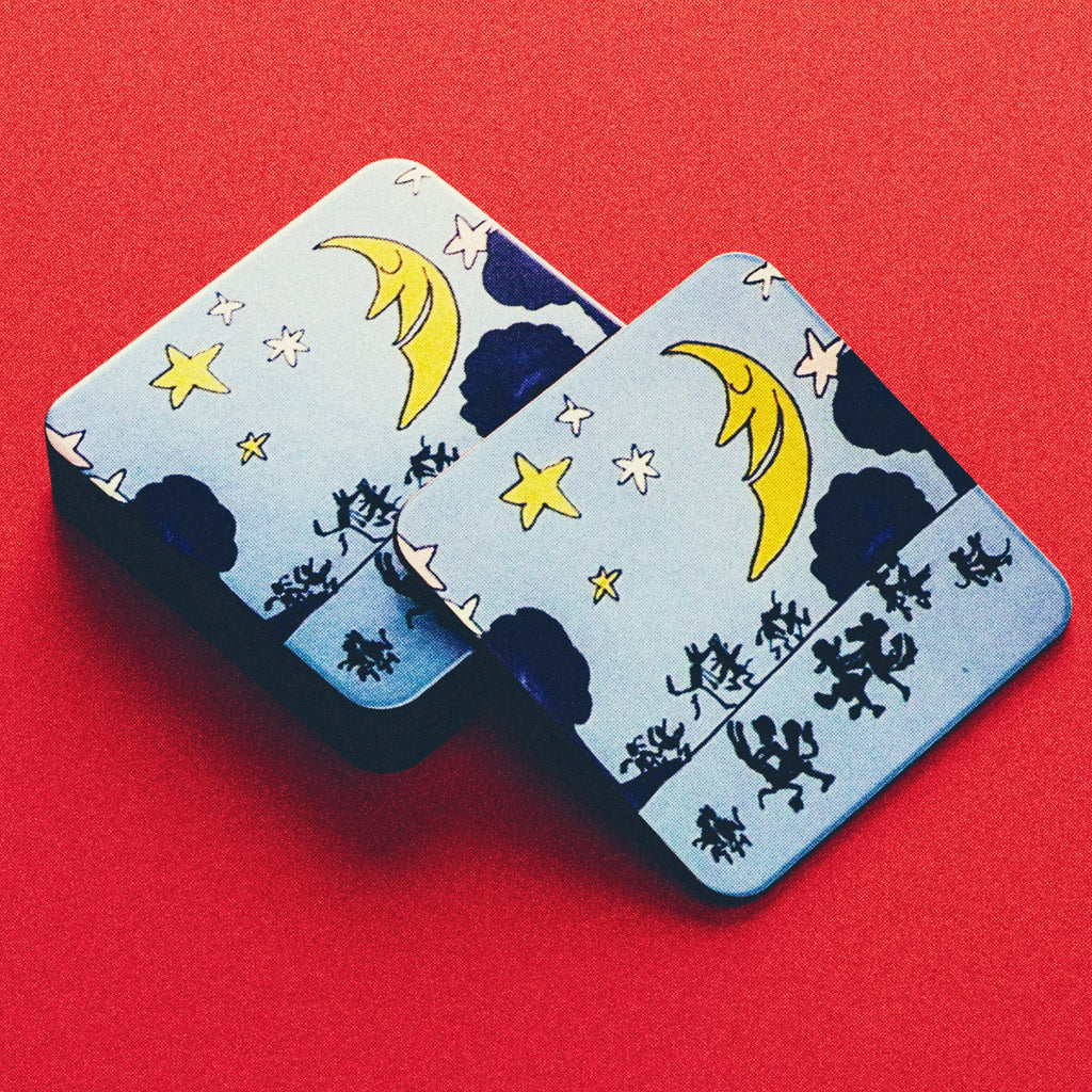 Roobarb & Custard "Midnight Moon Dance" Retro Cork-Backed Coaster