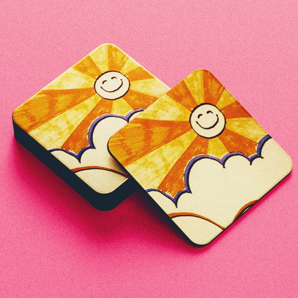 Roobarb & Custard "Smiling Sun" Retro Cork-Backed Coaster