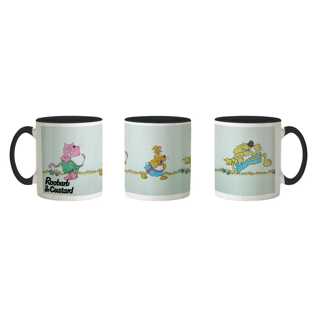 Roobarb & Custard Running Mug – 11oz Black Two-Tone Ceramic Retro Gift